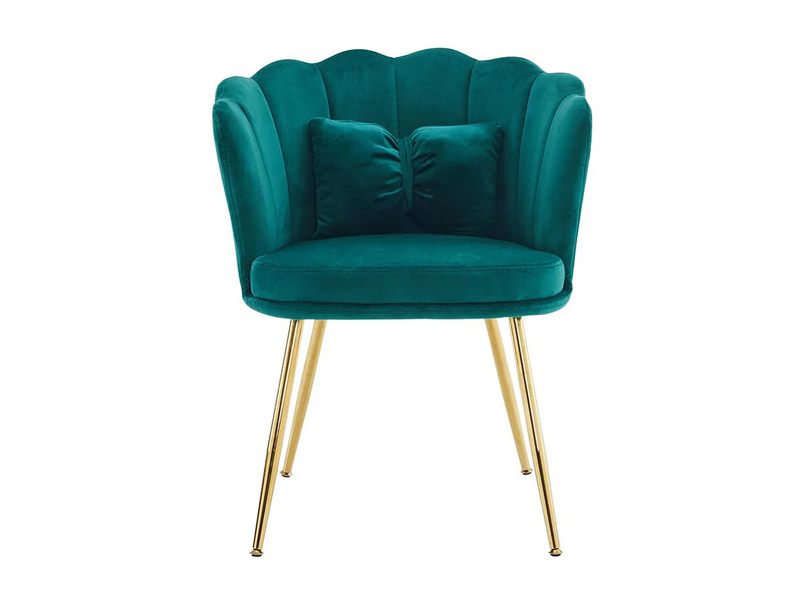Chaise rembourrées avec dossier en forme de pétale de pieds en métal doré et de coussins en forme de papillon Vert