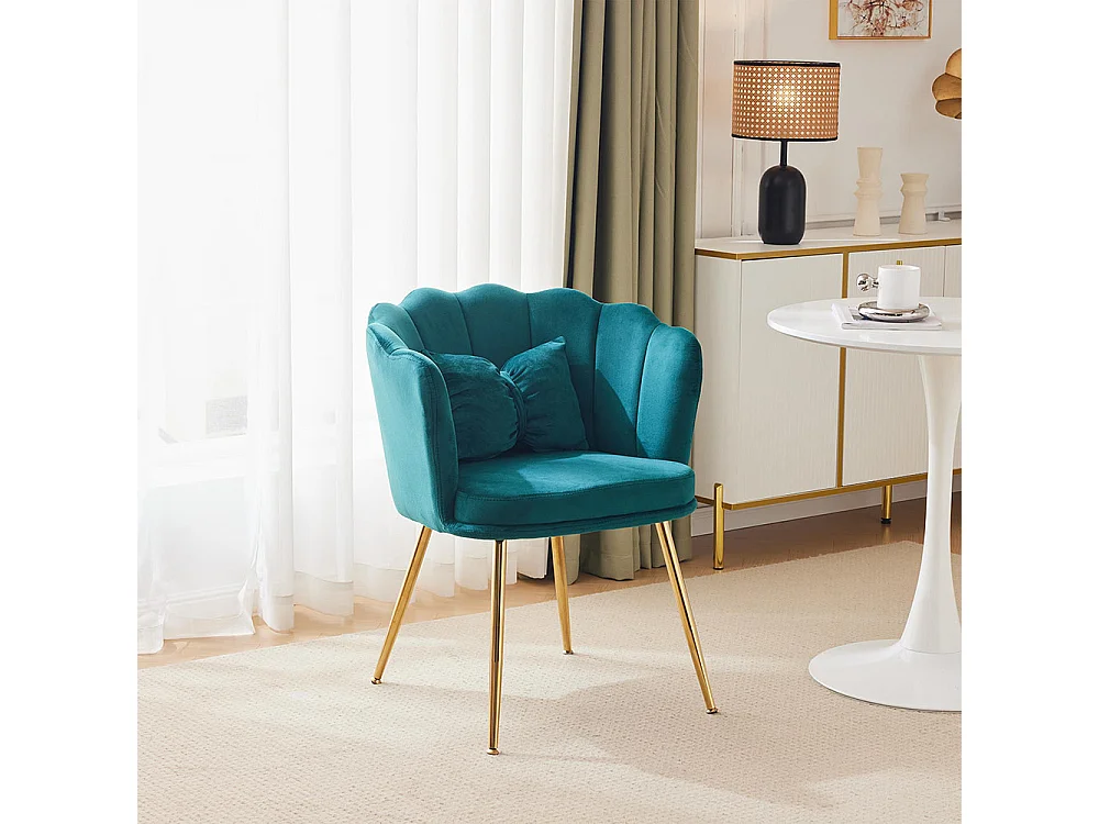 Chaise rembourrées avec dossier en forme de pétale de pieds en métal doré et de coussins en forme de papillon Vert