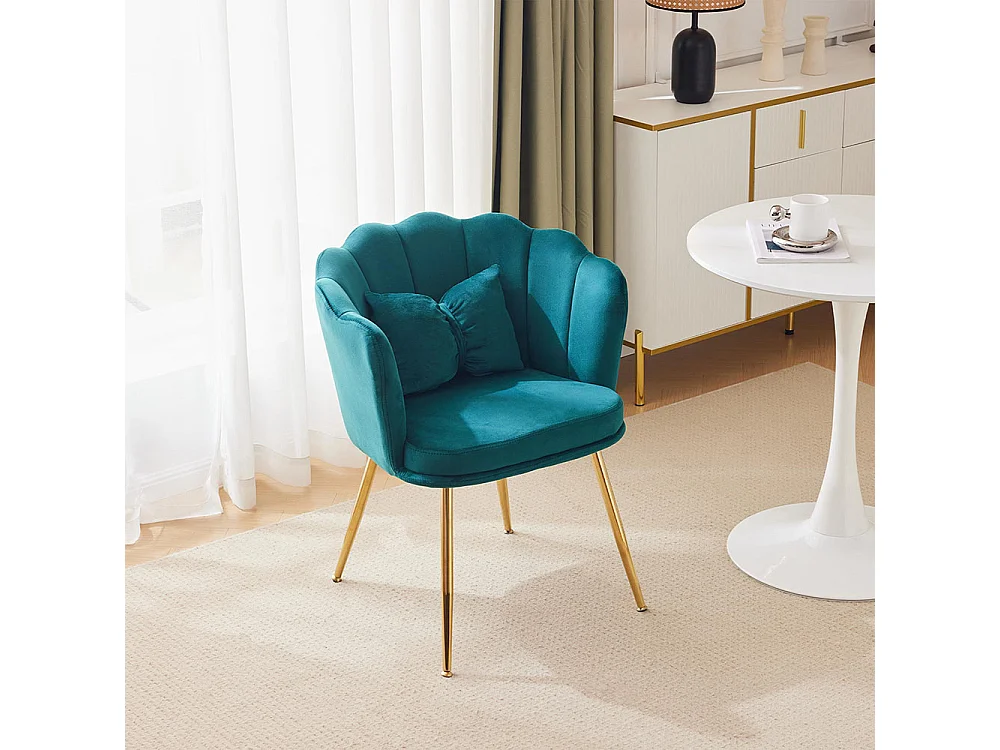 Chaise rembourrées avec dossier en forme de pétale de pieds en métal doré et de coussins en forme de papillon Vert