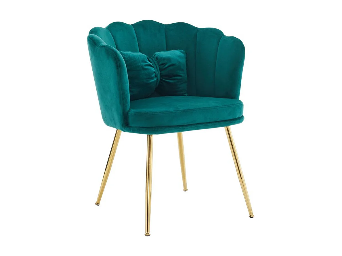 Chaise rembourrées avec dossier en forme de pétale de pieds en métal doré et de coussins en forme de papillon Vert
