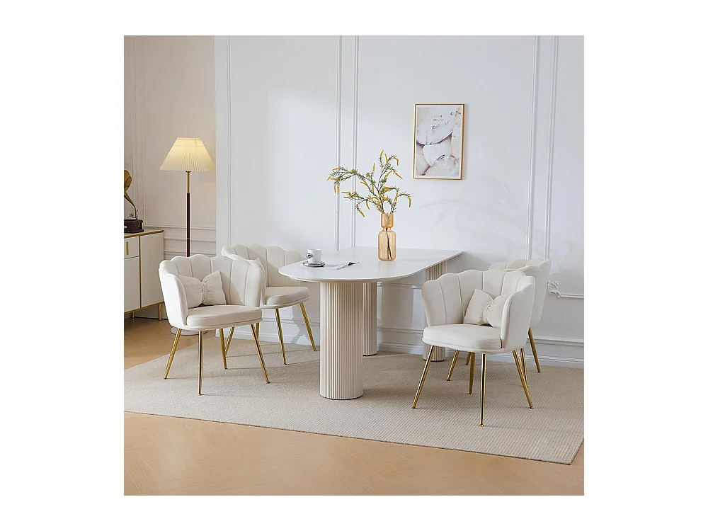 Chaise Lot de 4 rembourrées avec dossier en forme de pétale de pieds en métal doré et de coussins en forme de papillon Beige