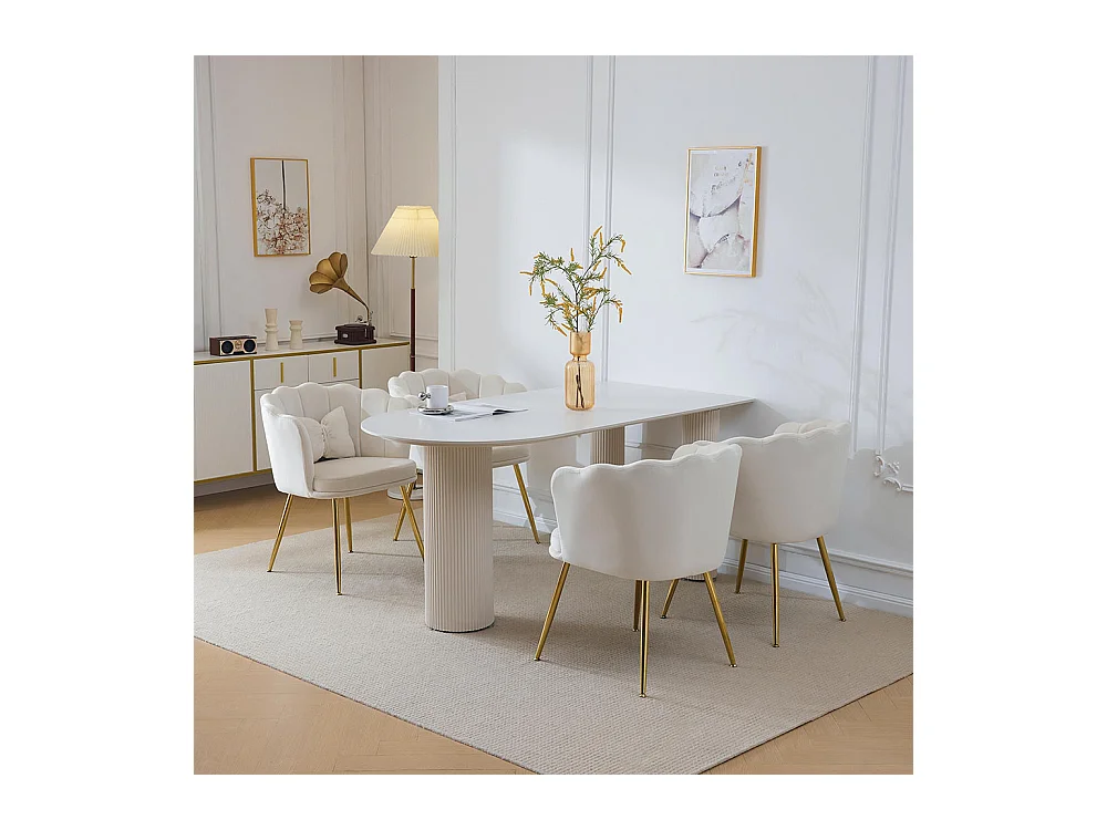 Chaise Lot de 4 rembourrées avec dossier en forme de pétale de pieds en métal doré et de coussins en forme de papillon Beige