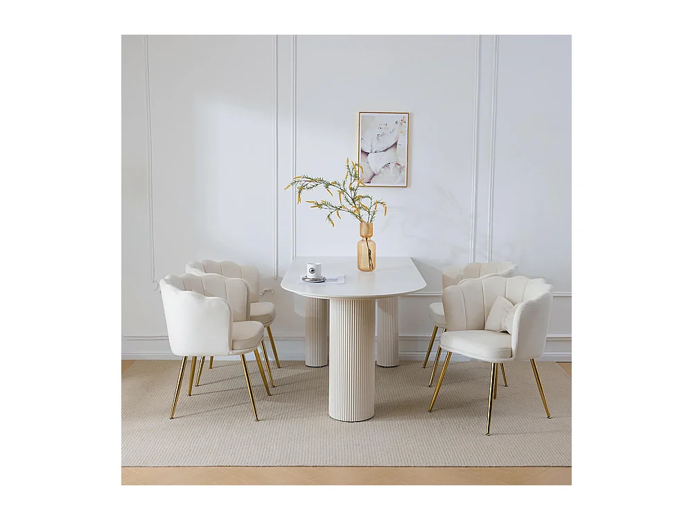 Chaise Lot de 4 rembourrées avec dossier en forme de pétale de pieds en métal doré et de coussins en forme de papillon Beige