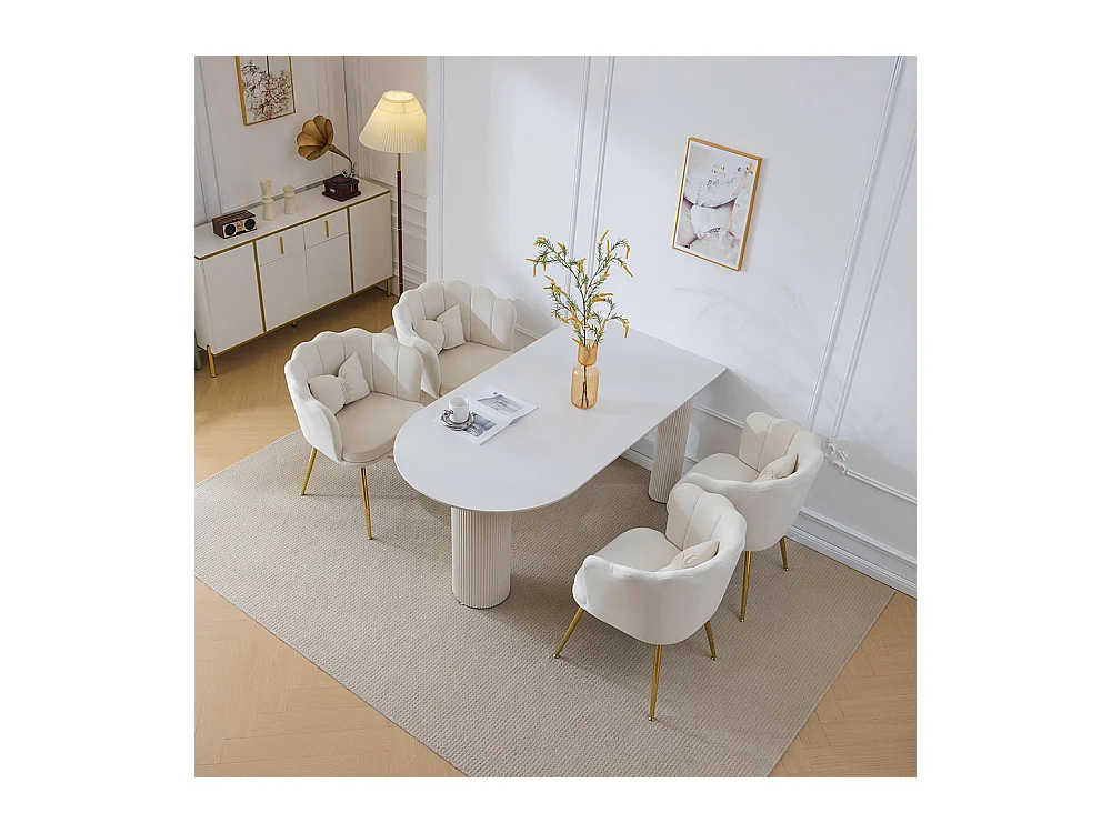 Chaise Lot de 4 rembourrées avec dossier en forme de pétale de pieds en métal doré et de coussins en forme de papillon Beige