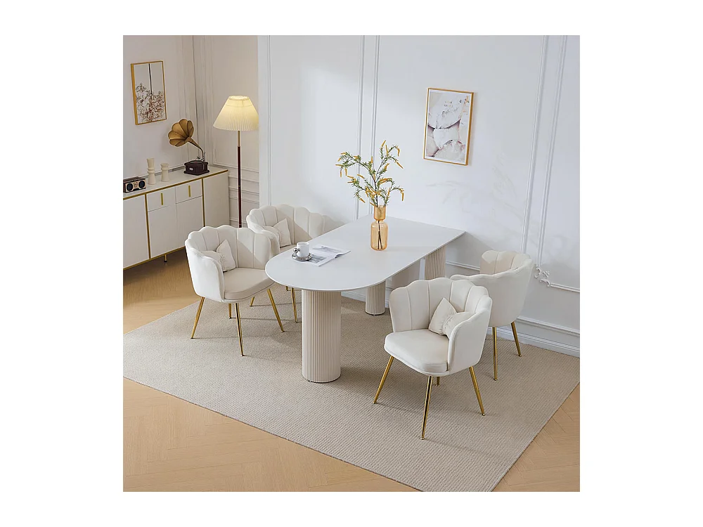 Chaise Lot de 4 rembourrées avec dossier en forme de pétale de pieds en métal doré et de coussins en forme de papillon Beige