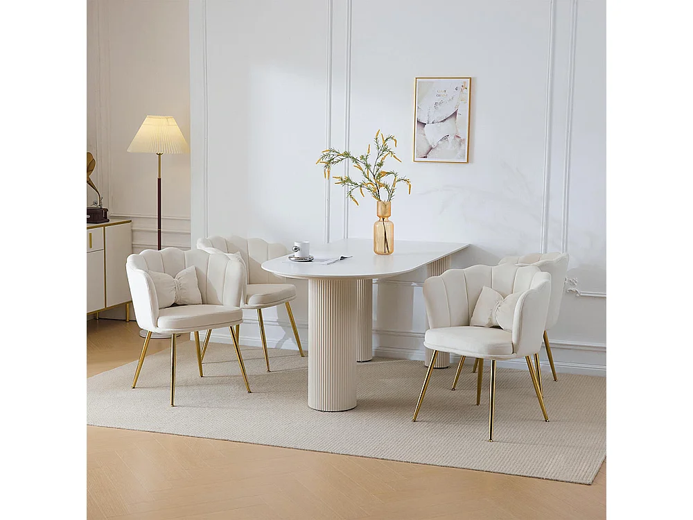 Chaise Lot de 4 rembourrées avec dossier en forme de pétale de pieds en métal doré et de coussins en forme de papillon Beige