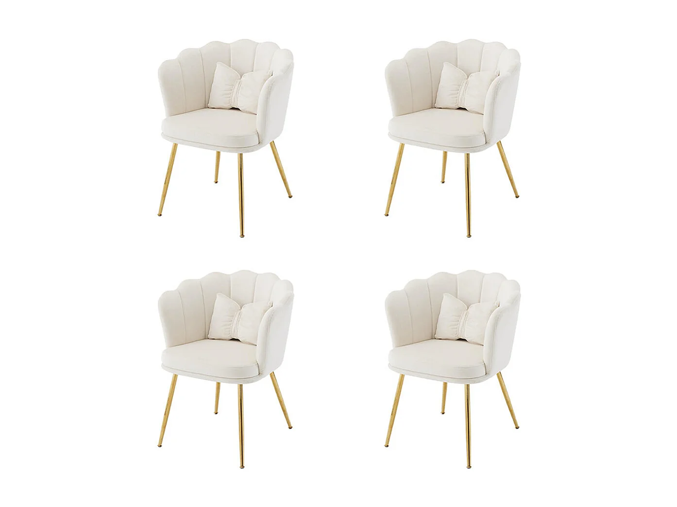 Chaise Lot de 4 rembourrées avec dossier en forme de pétale de pieds en métal doré et de coussins en forme de papillon Beige