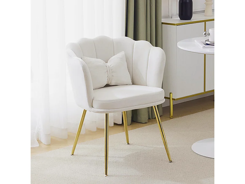 Chaise rembourrées avec dossier en forme de pétale de pieds en métal doré et de coussins en forme de papillon Beige