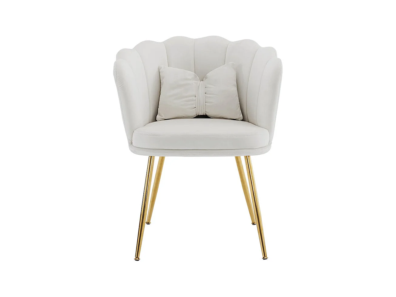 Chaise rembourrées avec dossier en forme de pétale de pieds en métal doré et de coussins en forme de papillon Beige