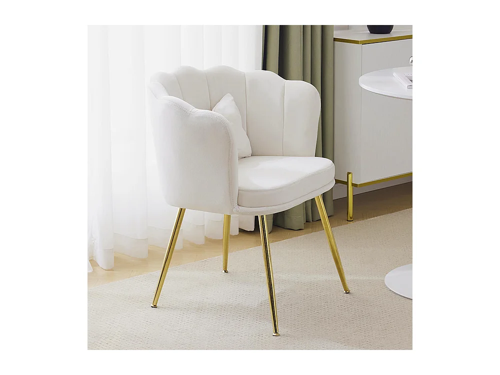 Chaise rembourrées avec dossier en forme de pétale de pieds en métal doré et de coussins en forme de papillon Beige