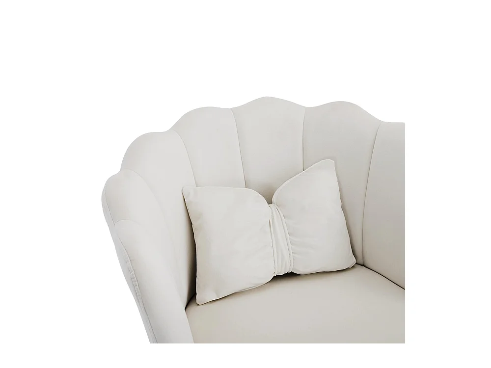 Chaise rembourrées avec dossier en forme de pétale de pieds en métal doré et de coussins en forme de papillon Beige