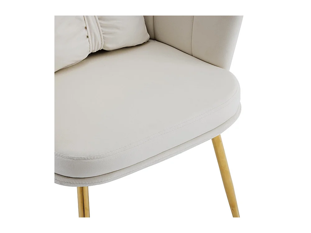 Chaise rembourrées avec dossier en forme de pétale de pieds en métal doré et de coussins en forme de papillon Beige