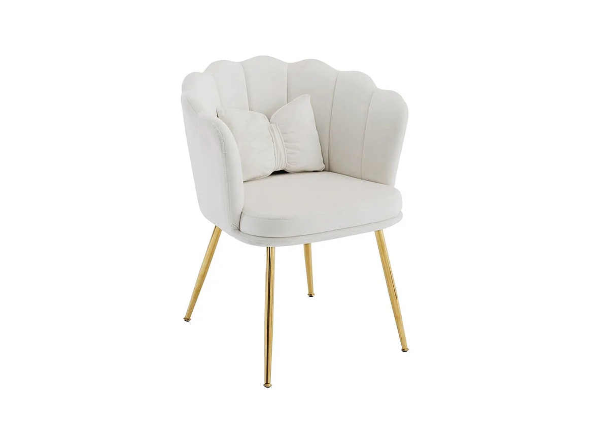 Chaise rembourrées avec dossier en forme de pétale de pieds en métal doré et de coussins en forme de papillon Beige