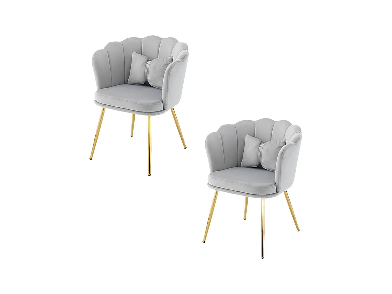 Chaise Lot de 2 rembourrées avec dossier en forme de pétale de pieds en métal doré et de coussins en forme de papillon Gris