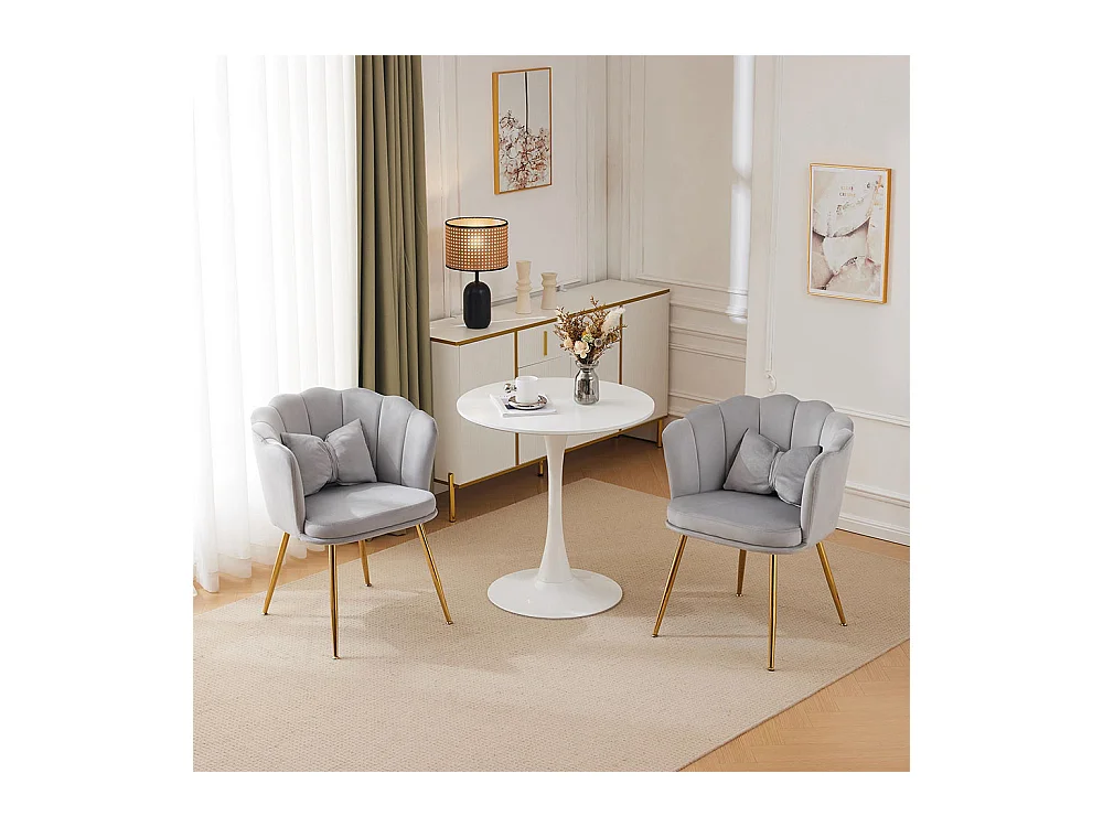 Chaise Lot de 2 rembourrées avec dossier en forme de pétale de pieds en métal doré et de coussins en forme de papillon Gris