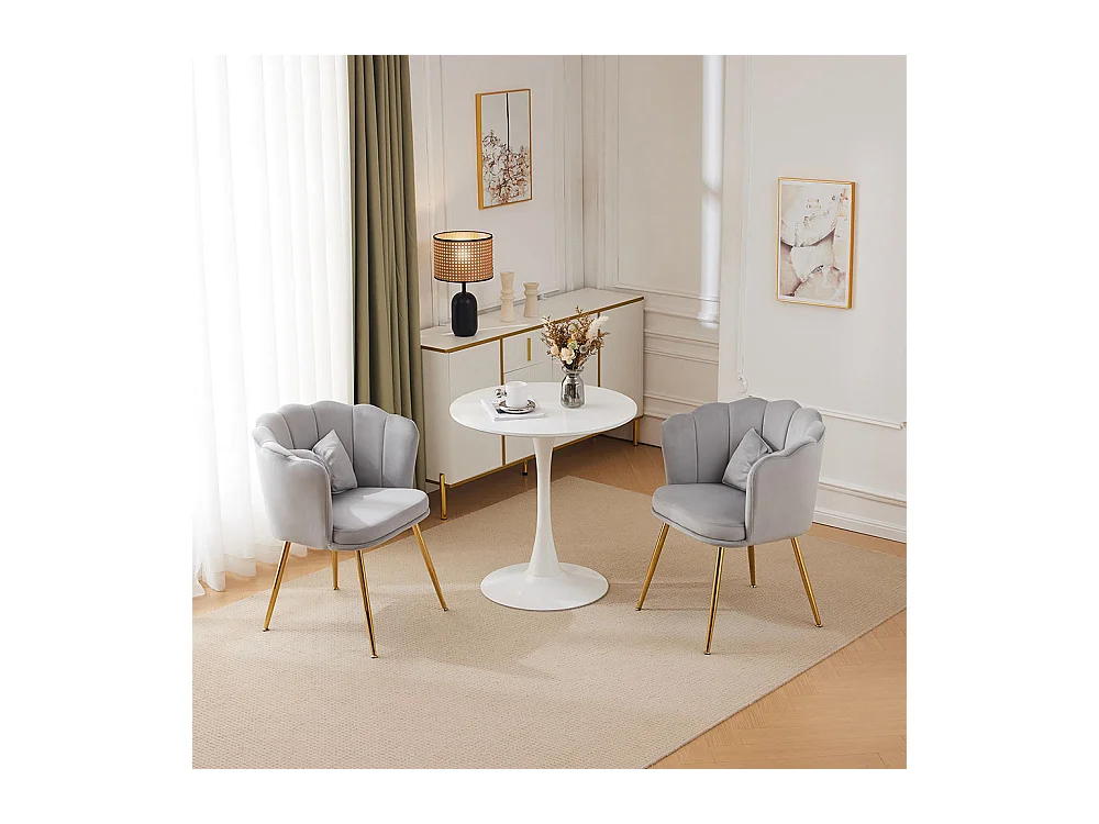 Chaise Lot de 2 rembourrées avec dossier en forme de pétale de pieds en métal doré et de coussins en forme de papillon Gris