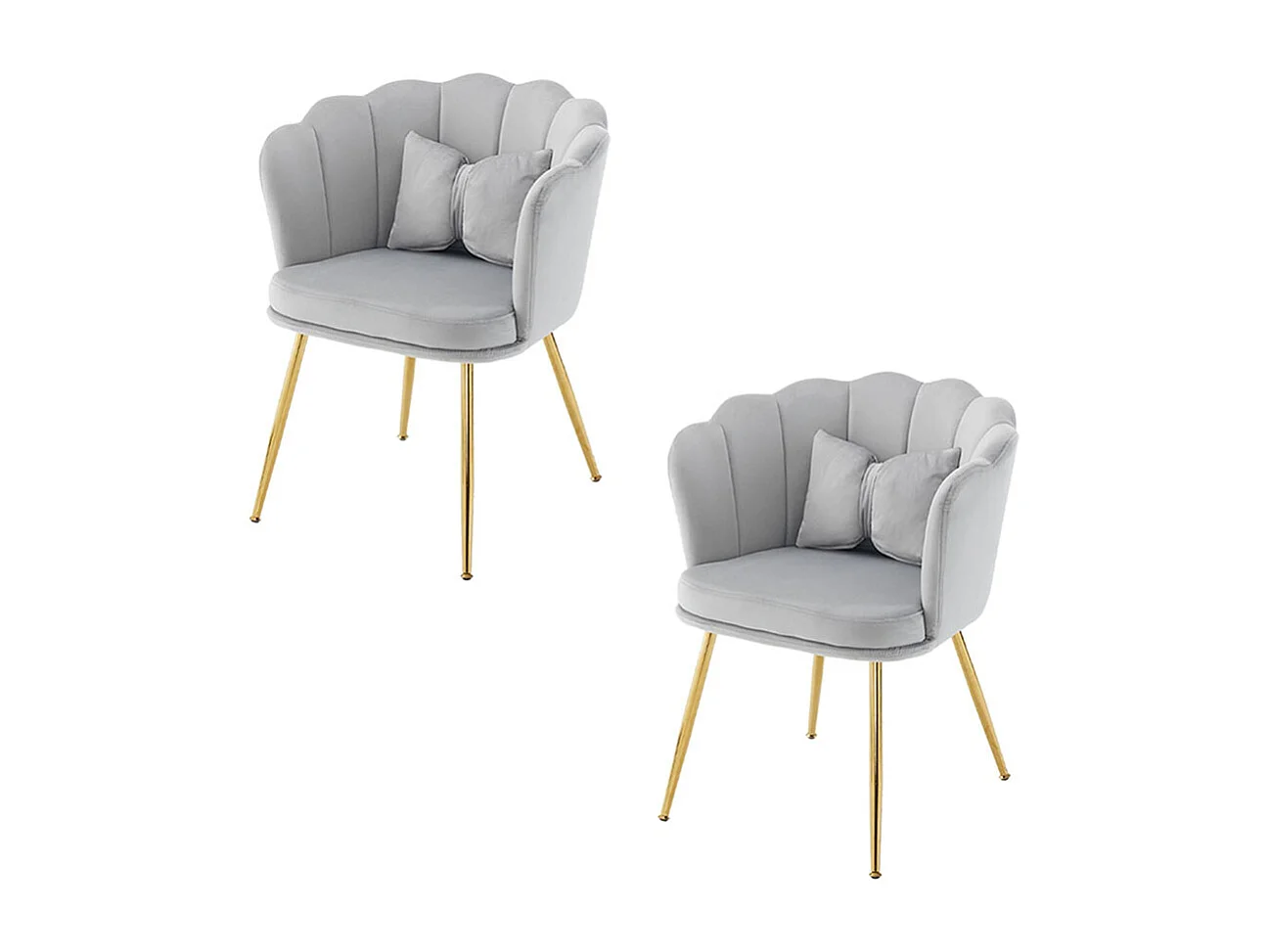 Chaise Lot de 2 rembourrées avec dossier en forme de pétale de pieds en métal doré et de coussins en forme de papillon Gris