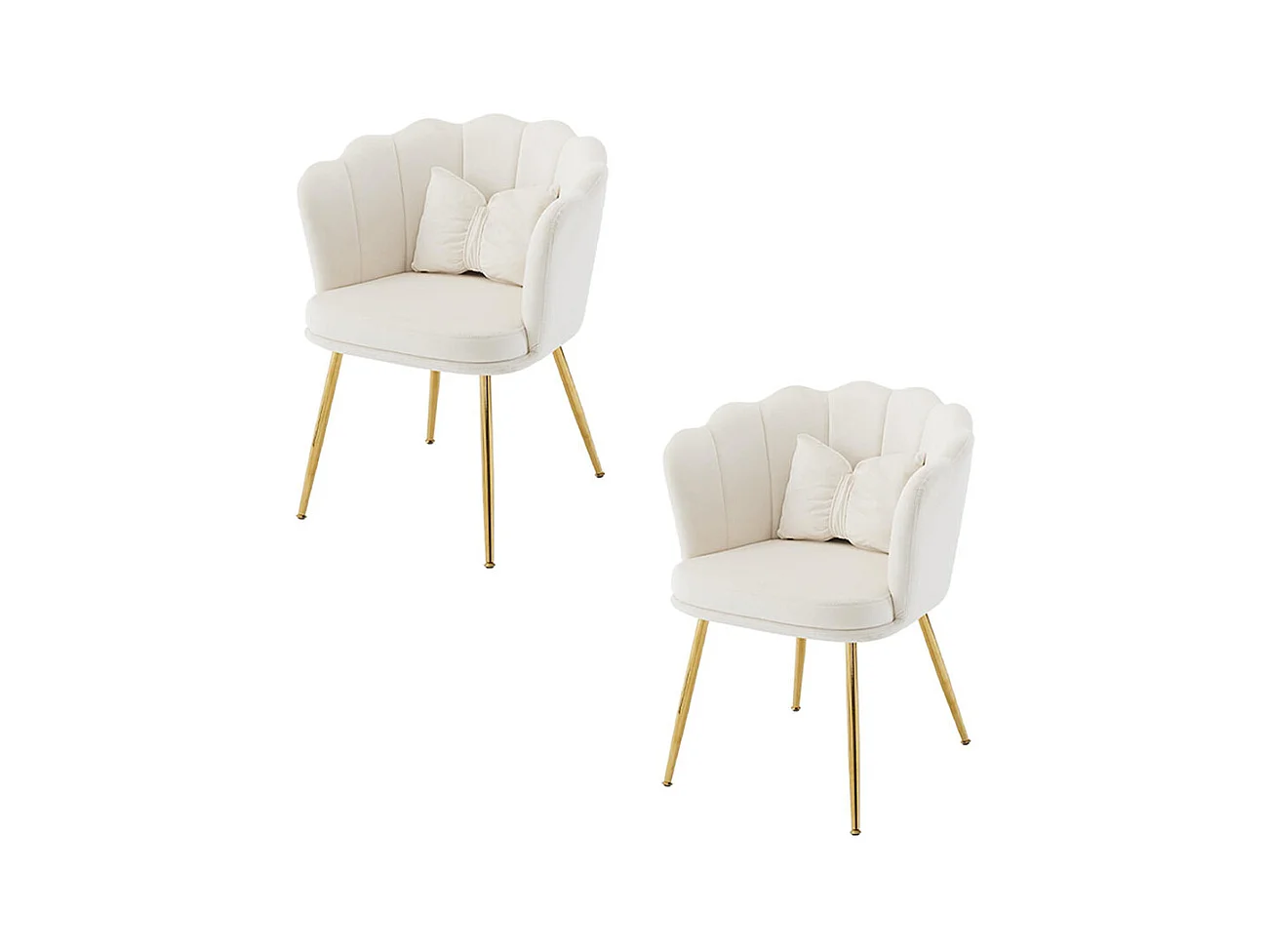 Chaise Lot de 2 rembourrées avec dossier en forme de pétale de pieds en métal doré et de coussins en forme de papillon Beige