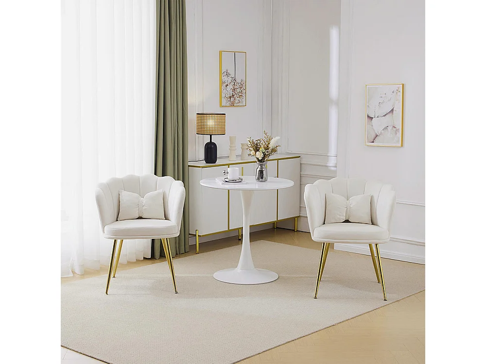 Chaise Lot de 2 rembourrées avec dossier en forme de pétale de pieds en métal doré et de coussins en forme de papillon Beige