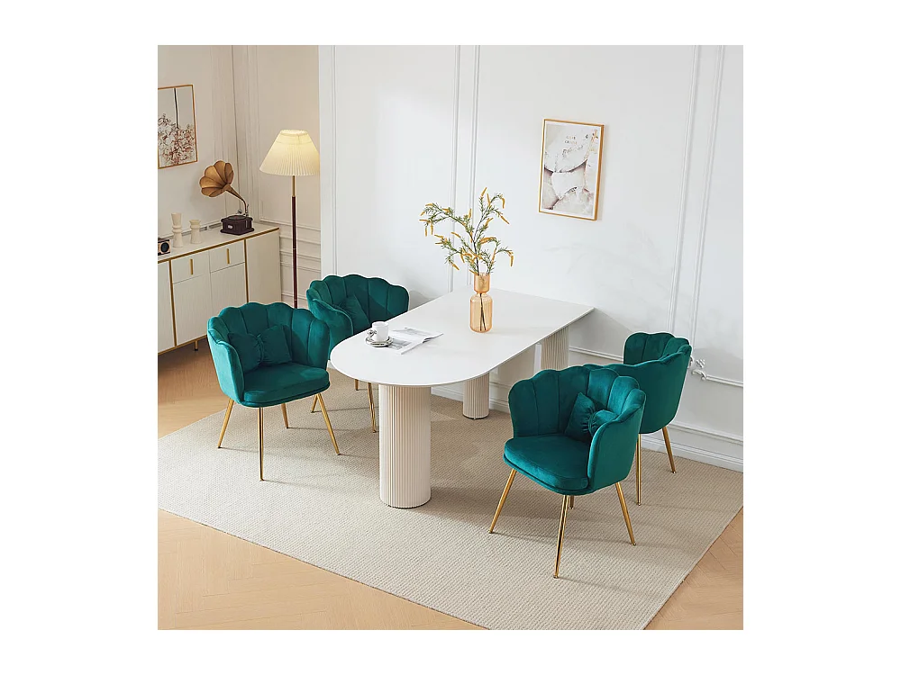 Chaise Lot de 4 rembourrées avec dossier en forme de pétale de pieds en métal doré et de coussins en forme de papillon Vert