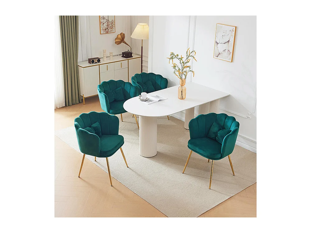 Chaise Lot de 4 rembourrées avec dossier en forme de pétale de pieds en métal doré et de coussins en forme de papillon Vert