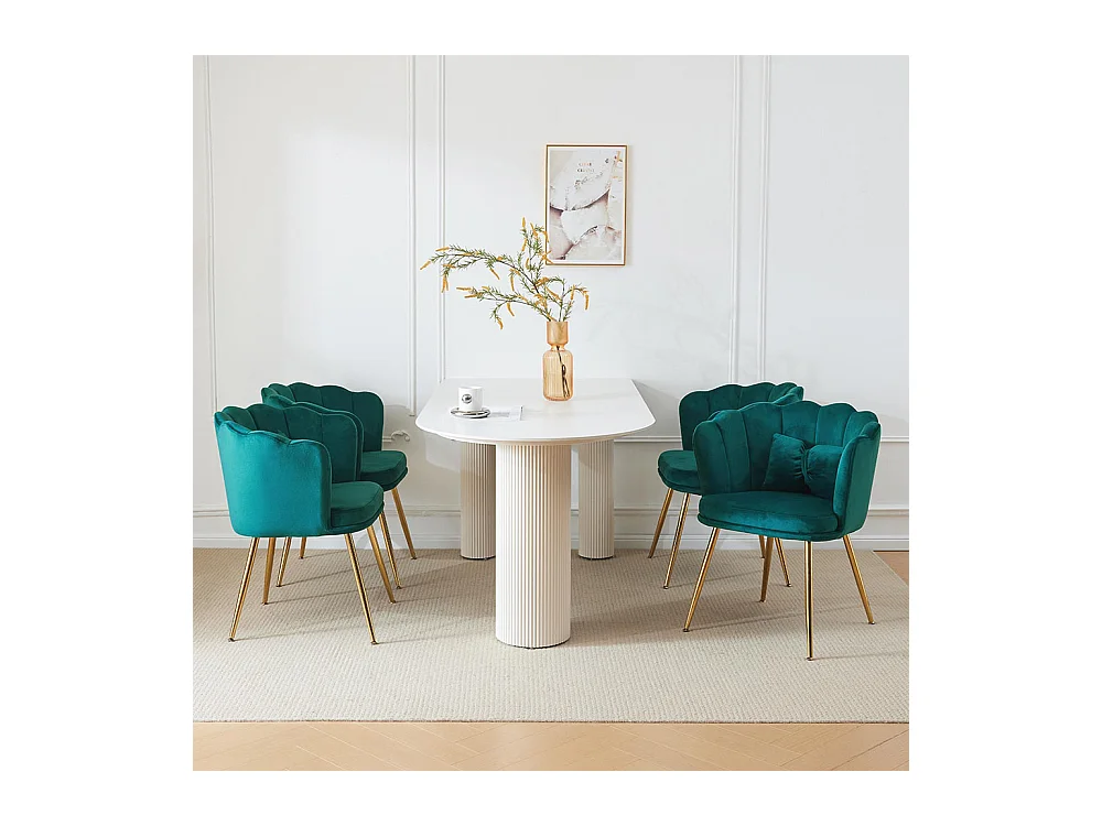 Chaise Lot de 4 rembourrées avec dossier en forme de pétale de pieds en métal doré et de coussins en forme de papillon Vert