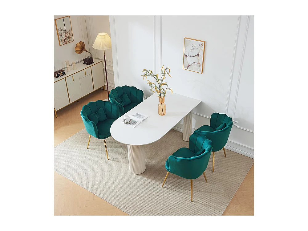 Chaise Lot de 4 rembourrées avec dossier en forme de pétale de pieds en métal doré et de coussins en forme de papillon Vert