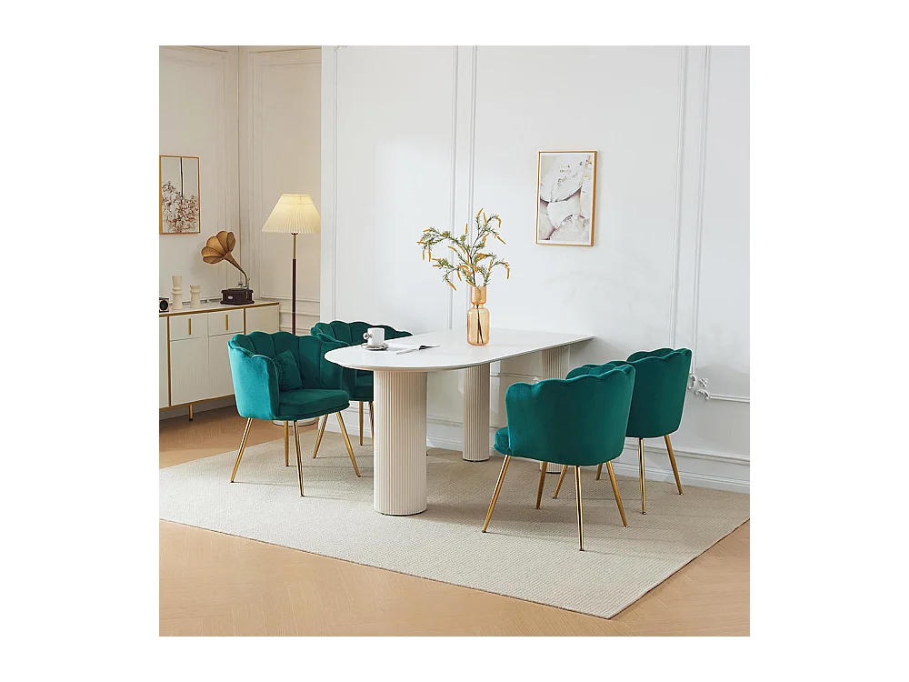 Chaise Lot de 4 rembourrées avec dossier en forme de pétale de pieds en métal doré et de coussins en forme de papillon Vert