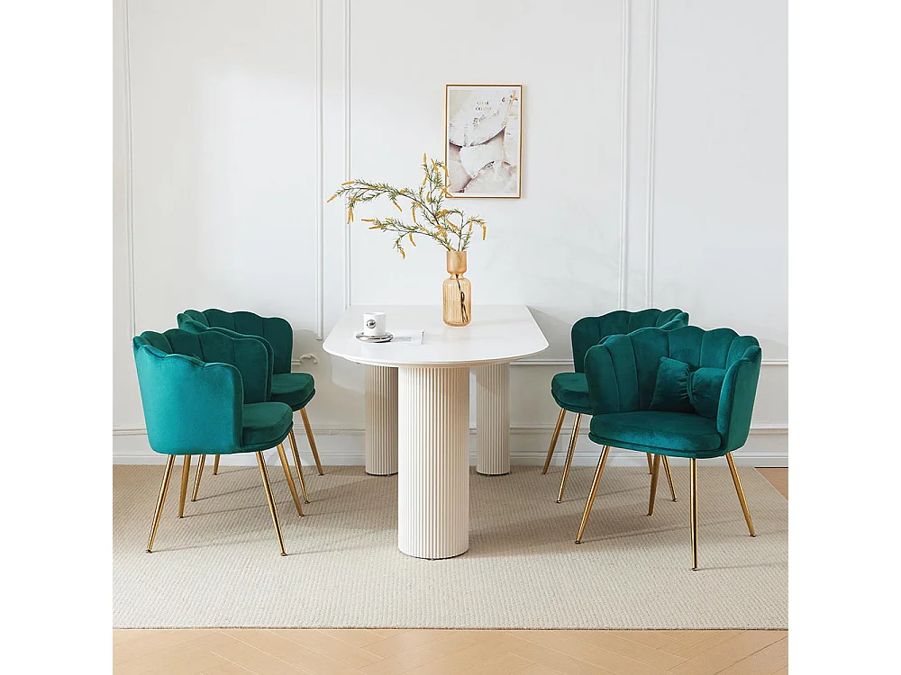 Chaise Lot de 4 rembourrées avec dossier en forme de pétale de pieds en métal doré et de coussins en forme de papillon Vert