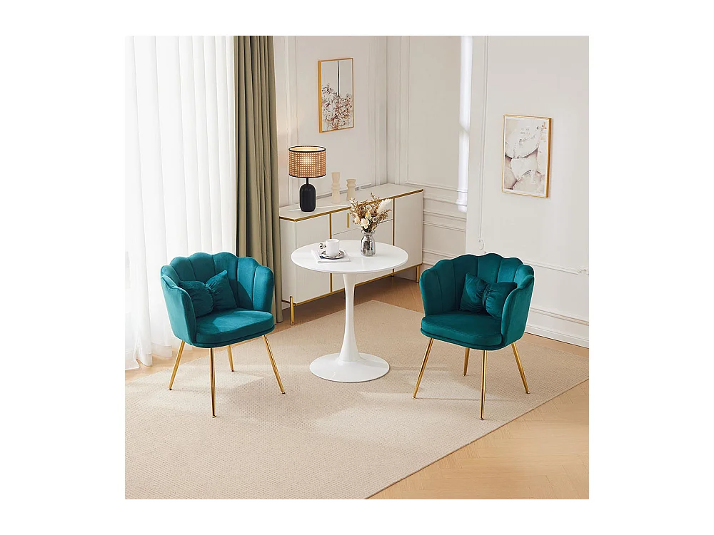 Chaise Lot de 2 rembourrées avec dossier en forme de pétale de pieds en métal doré et de coussins en forme de papillon Vert