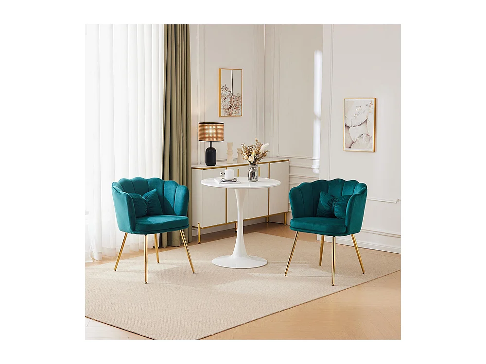 Chaise Lot de 2 rembourrées avec dossier en forme de pétale de pieds en métal doré et de coussins en forme de papillon Vert