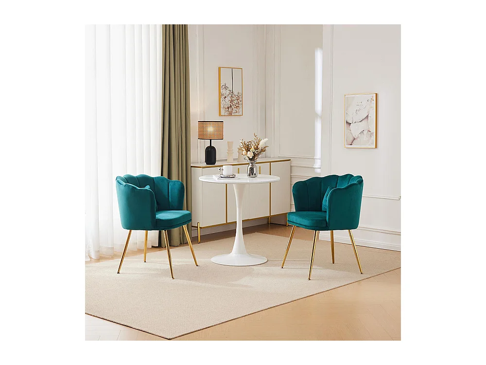 Chaise Lot de 2 rembourrées avec dossier en forme de pétale de pieds en métal doré et de coussins en forme de papillon Vert