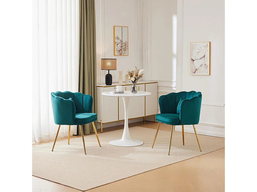 Chaise Lot de 2 rembourrées avec dossier en forme de pétale de pieds en métal doré et de coussins en forme de papillon Vert