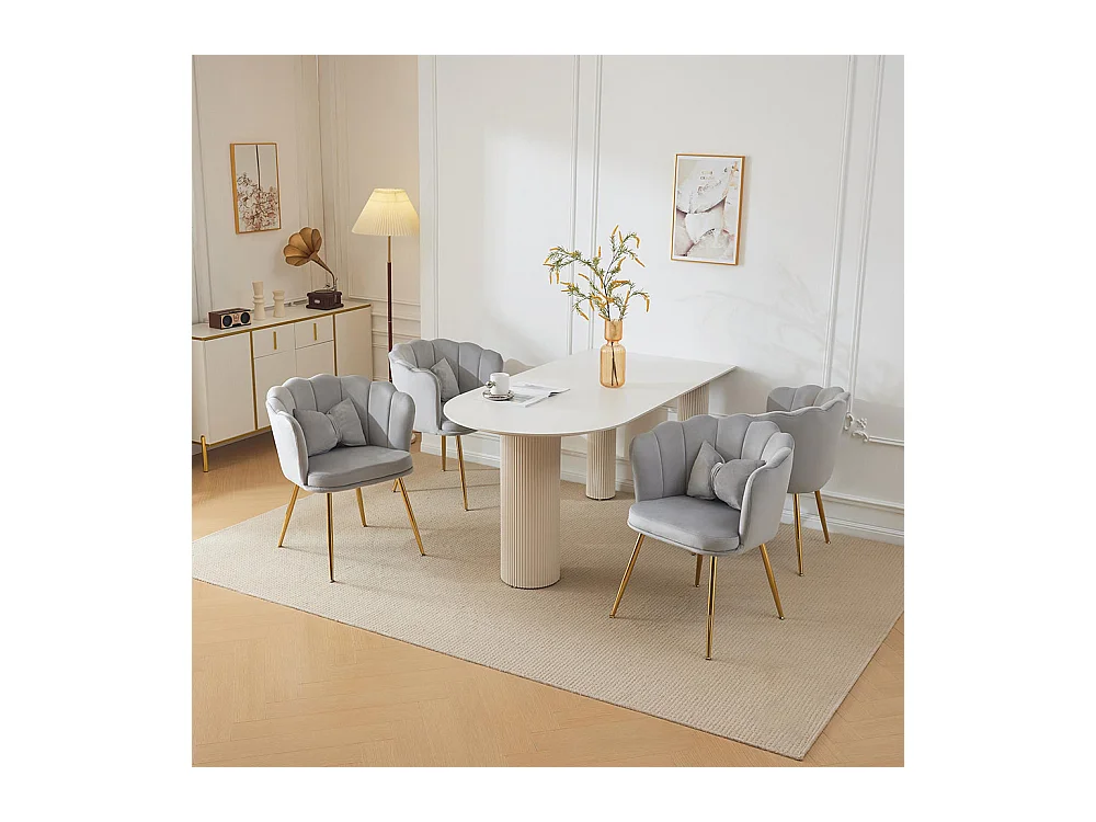 Chaise Lot de 4 rembourrées avec dossier en forme de pétale de pieds en métal doré et de coussins en forme de papillon Gris