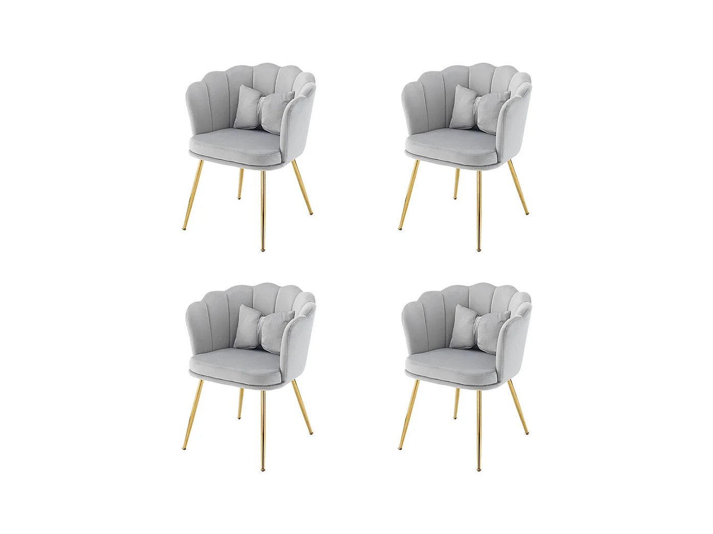 Chaise Lot de 4 rembourrées avec dossier en forme de pétale de pieds en métal doré et de coussins en forme de papillon Gris