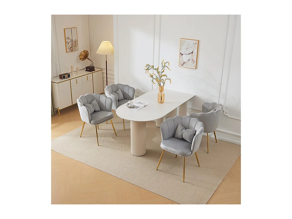 Chaise Lot de 4 rembourrées avec dossier en forme de pétale de pieds en métal doré et de coussins en forme de papillon Gris