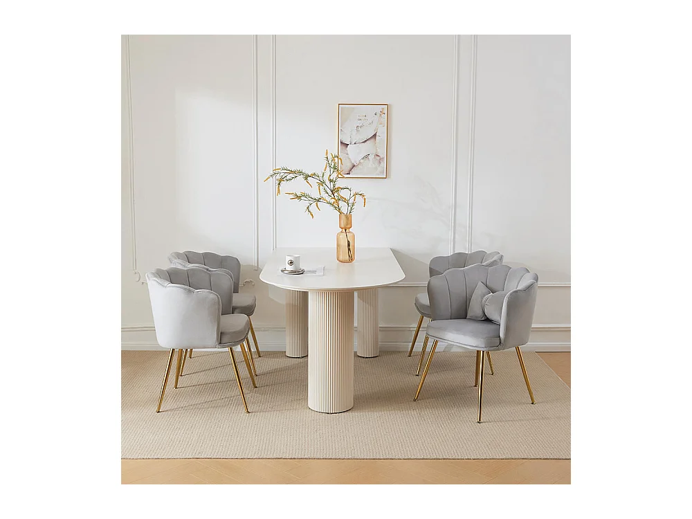 Chaise Lot de 4 rembourrées avec dossier en forme de pétale de pieds en métal doré et de coussins en forme de papillon Gris