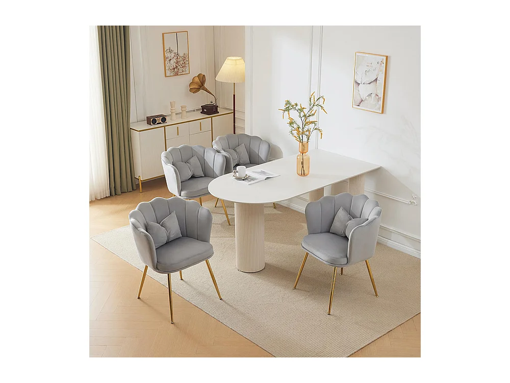 Chaise Lot de 4 rembourrées avec dossier en forme de pétale de pieds en métal doré et de coussins en forme de papillon Gris