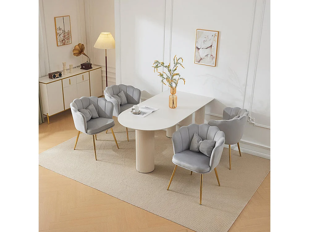 Chaise Lot de 4 rembourrées avec dossier en forme de pétale de pieds en métal doré et de coussins en forme de papillon Gris