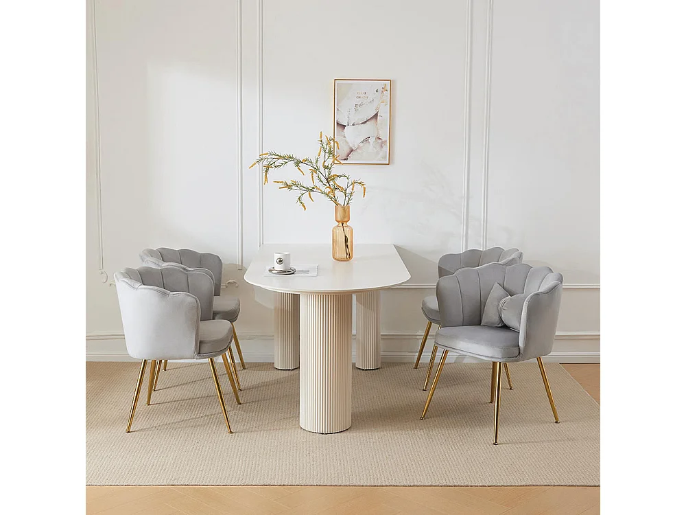 Chaise Lot de 4 rembourrées avec dossier en forme de pétale de pieds en métal doré et de coussins en forme de papillon Gris