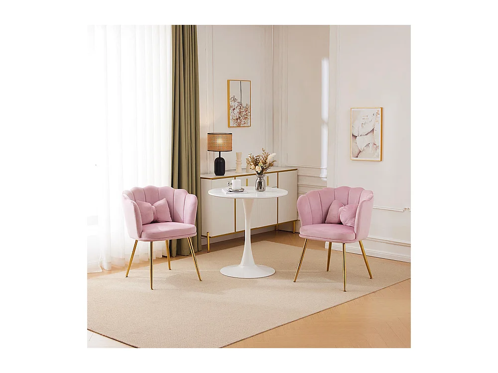 Chaise Lot de 2 rembourrées avec dossier en forme de pétale de pieds en métal doré et de coussins en forme de papillon Rose