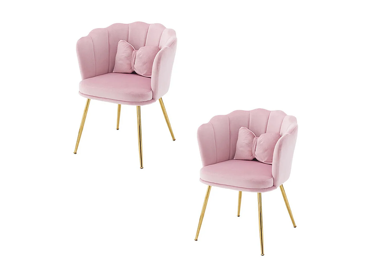 Chaise Lot de 2 rembourrées avec dossier en forme de pétale de pieds en métal doré et de coussins en forme de papillon Rose