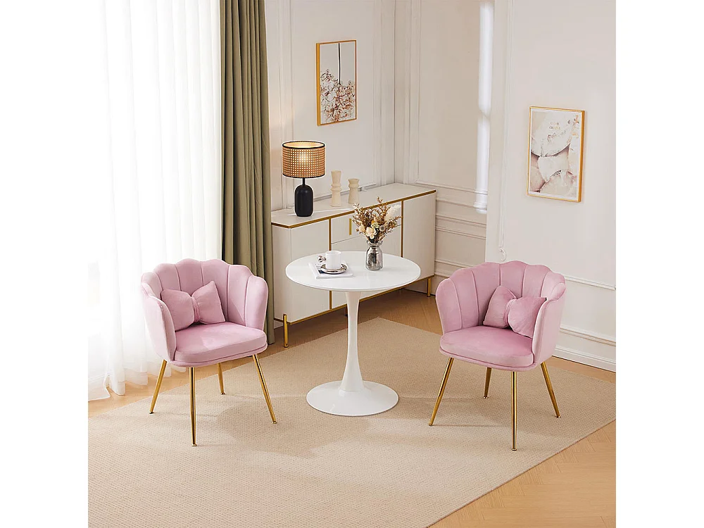 Chaise Lot de 2 rembourrées avec dossier en forme de pétale de pieds en métal doré et de coussins en forme de papillon Rose