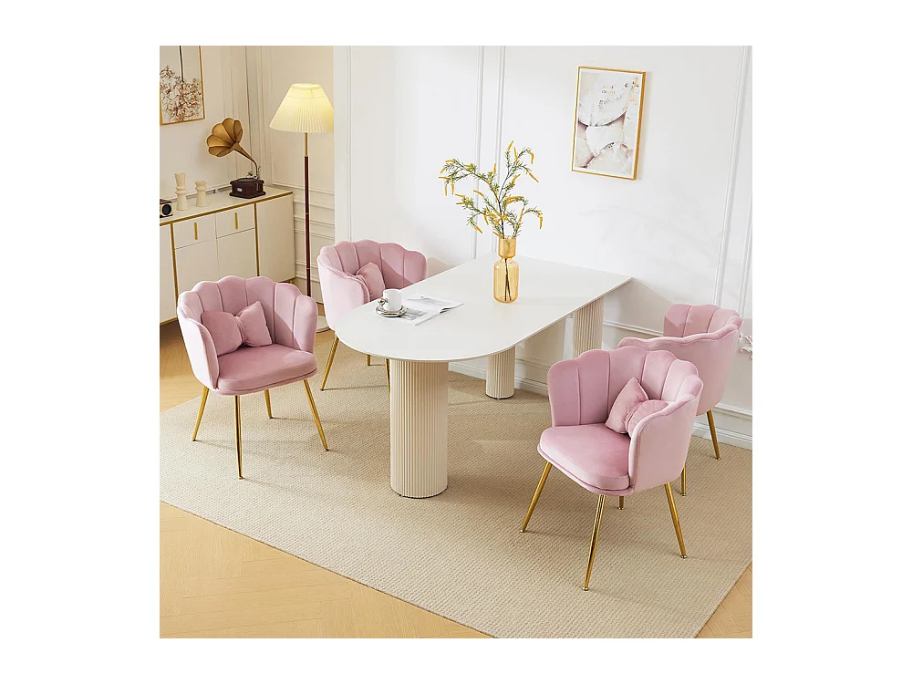 Chaise Lot de 4 rembourrées avec dossier en forme de pétale de pieds en métal doré et de coussins en forme de papillon Rose