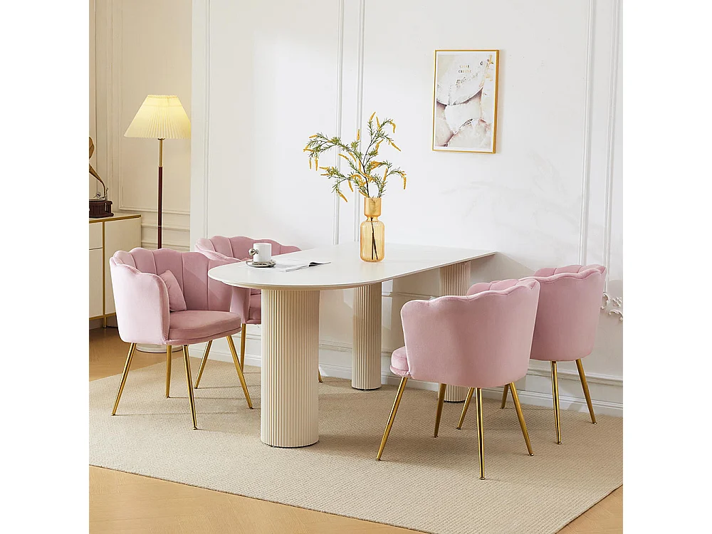 Chaise Lot de 4 rembourrées avec dossier en forme de pétale de pieds en métal doré et de coussins en forme de papillon Rose