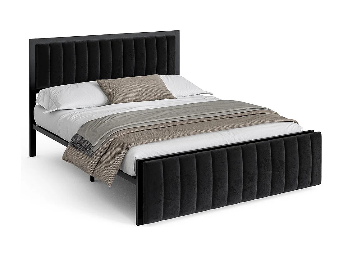 Lit adulte lit rembourré 160x200 avec banquette d'extrémité avec organisation cadre de lit en fer lit pour adolescents lit pour adultes velours noir