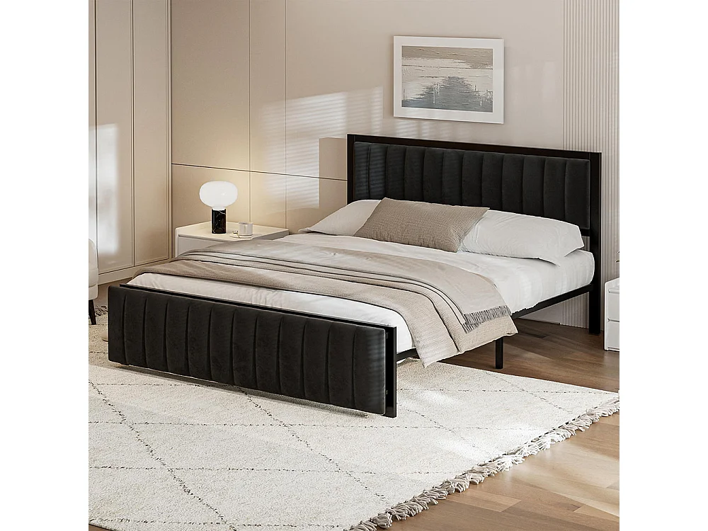 Lit adulte lit rembourré 160x200 avec banquette d'extrémité avec organisation cadre de lit en fer lit pour adolescents lit pour adultes velours noir