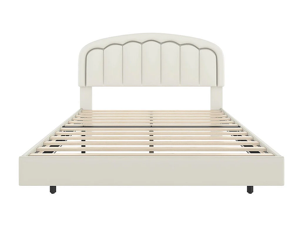 Lit adulte moderne 160x200 avec tête de lit en forme de pétales design suspendu et bande lumineuse LED structure métallique robuste blanc