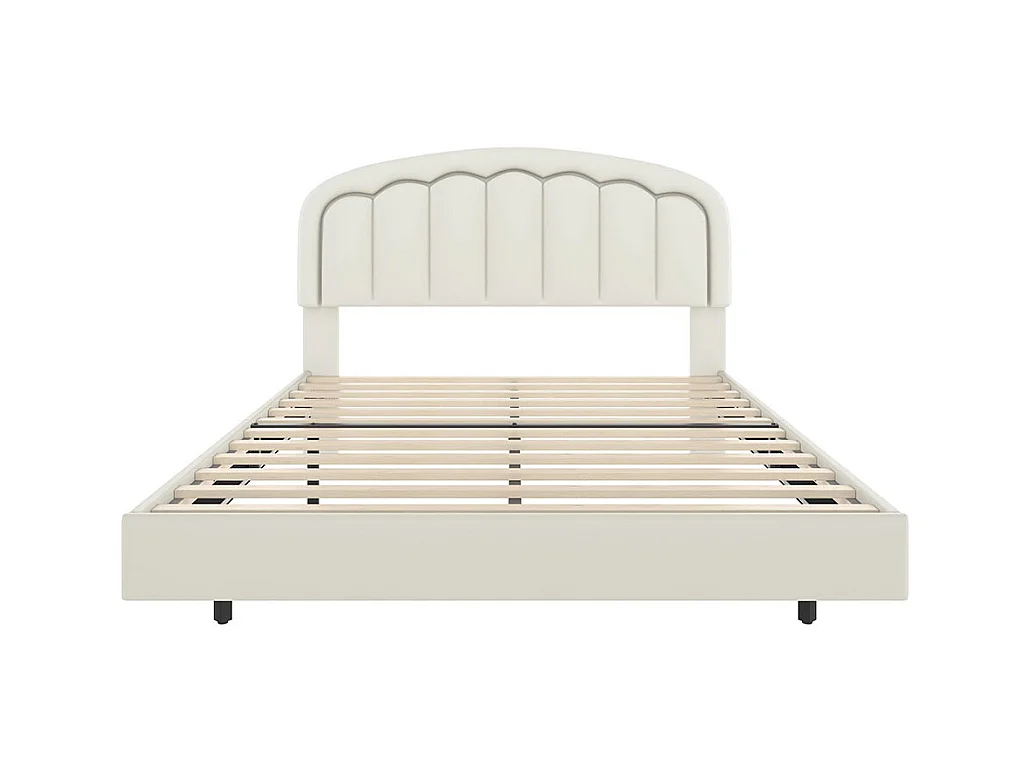 Lit adulte moderne 140x200 avec tête de lit en forme de pétales design suspendu et bande lumineuse LED structure métallique robuste blanc