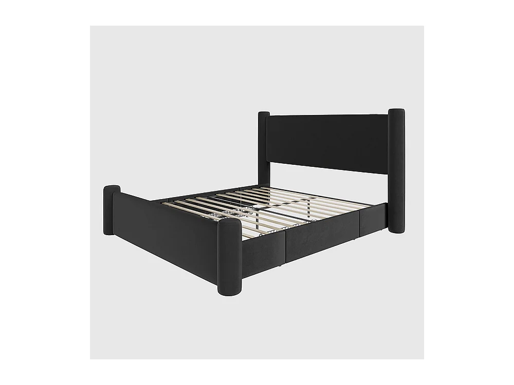 Lit avec tiroir 160x200 au design moderne design à colonnes 3D tête de lit rembourrée 2 tiroirs de rangement et ports USB intégrés noir